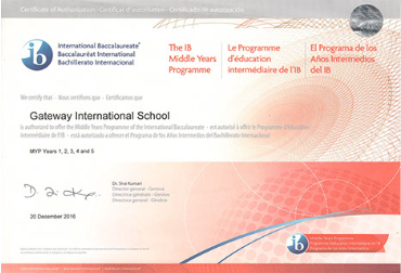 IB MYP Authorization Certificatee